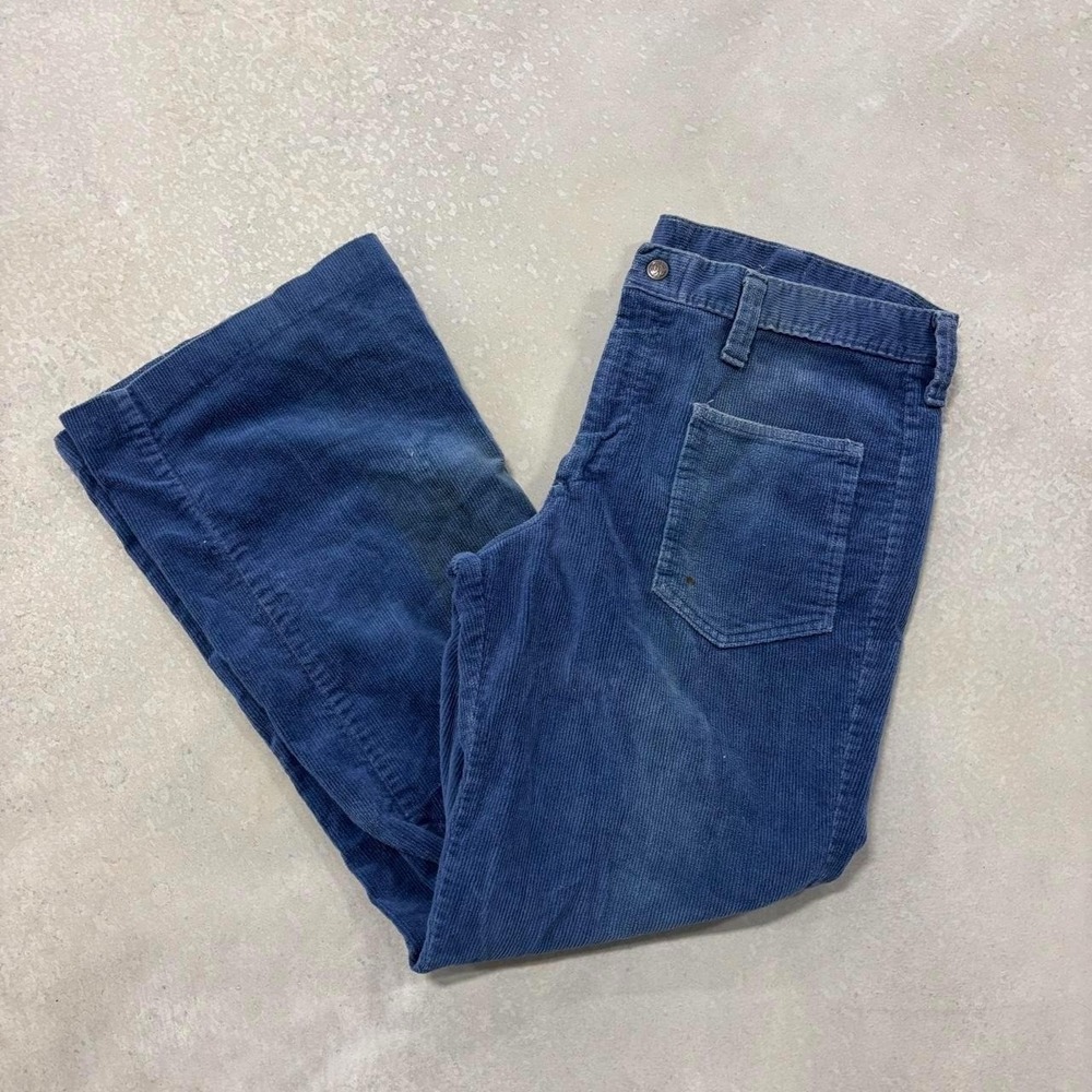 Vintage 60s/70s Talon Zipper Blue Corduroy Bell Bottom Pants 34x30